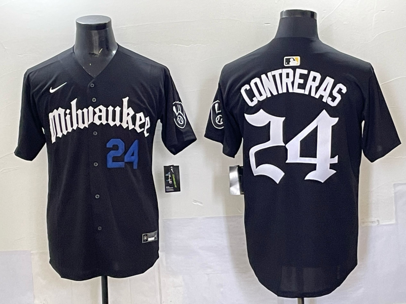 Men Milwaukee Brewers #24 Contreras black Nike MLB 2025 Jersey 004